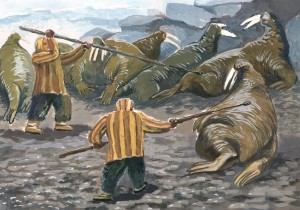 Иллюстрация «Моржи» к рассказу «Морж» победителя номинации «Сюжетная композиция по мотивам произведений Юрия Сергеевича Рытхэу» Михаила Коваля