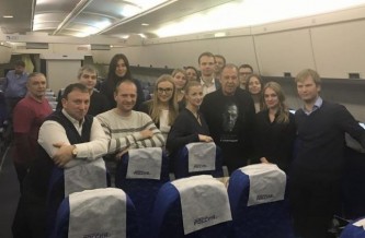 Сергей Лавров с коллегами на борту самолета